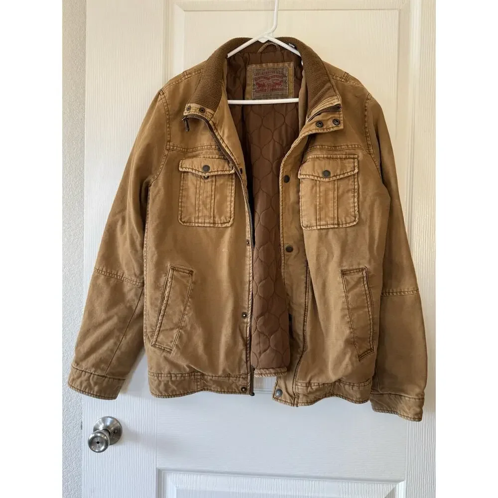 Levi's Men's Large Lined Jacket Brown Military Trucker Canvas Chore Coat Western - Picture 9 of 9